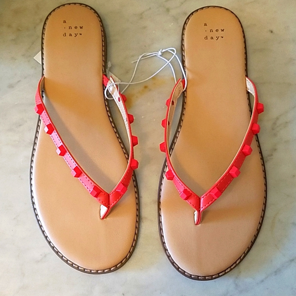 A New Day Women's Sloan Studded Flip Flop Sandals Coral Red Size 12